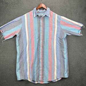 Saddlebrook Mens 2XT Striped Oxford Button Down Shirt Cut Off Raw Hem Pastel 2XL